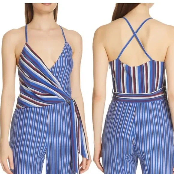 NEW Rag & Bone Felix Striped Blue Silk V Neck Jumpsuit $595 Size 0 - Picture 6 of 13